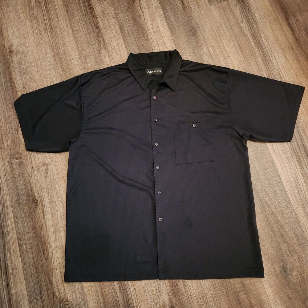 Adolfo Large Men's Black  Shirt Button Up Short Sleeve Collard